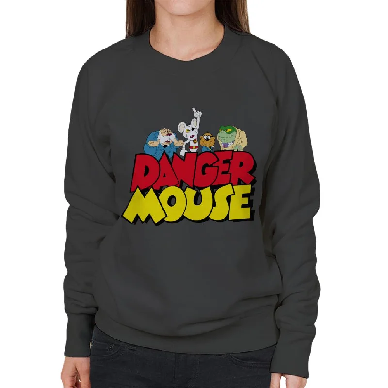 Danger Mouse Logo With Characters Women's Sweatshirt Hoodie with Slit Hem Functional Movement Danger Mouse Logo With Characters Women's Sweatshirt Hoodie with Slit Hem Functional Movement