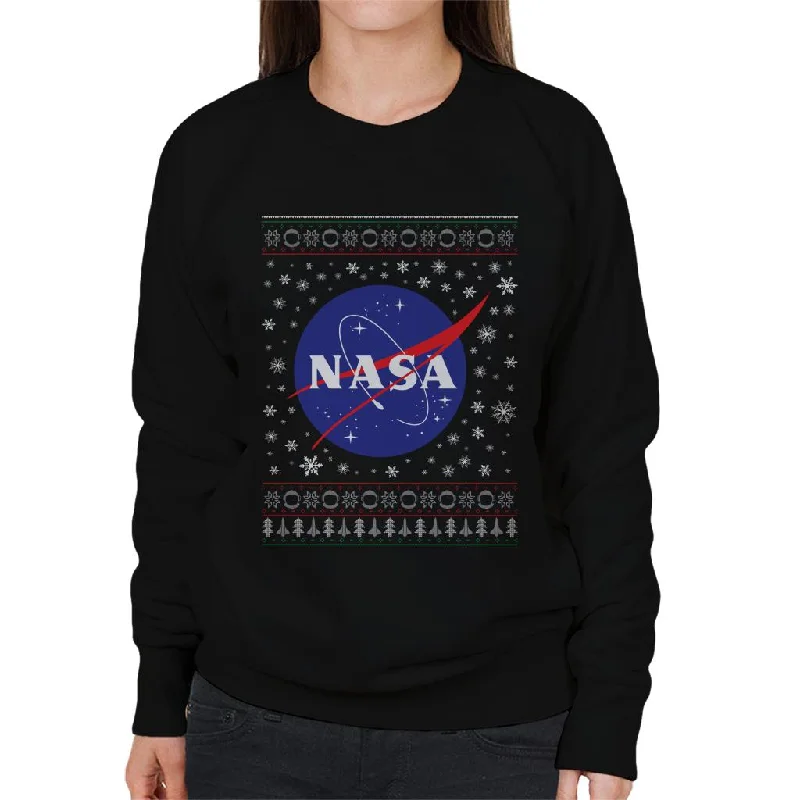The NASA Classic Insignia Christmas Knit Pattern Women's Sweatshirt Hoodie with Exposed Zipper Edgy Industrial The NASA Classic Insignia Christmas Knit Pattern Women's Sweatshirt Hoodie with Exposed Zipper Edgy Industrial