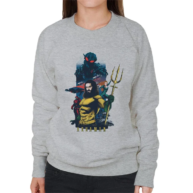 Aquaman Character Montage Poster Women's Sweatshirt Hoodie with Hem Raw Edge Edgy Unfinished Aquaman Character Montage Poster Women's Sweatshirt Hoodie with Hem Raw Edge Edgy Unfinished