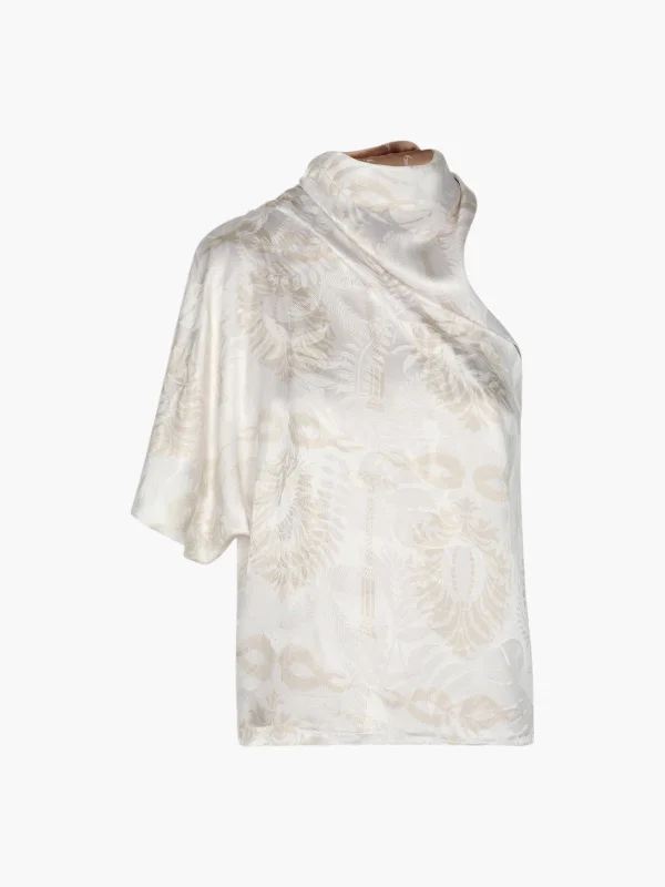 Chiminango Silk Jacquard Blouse | Ecru Modern Work Blouse