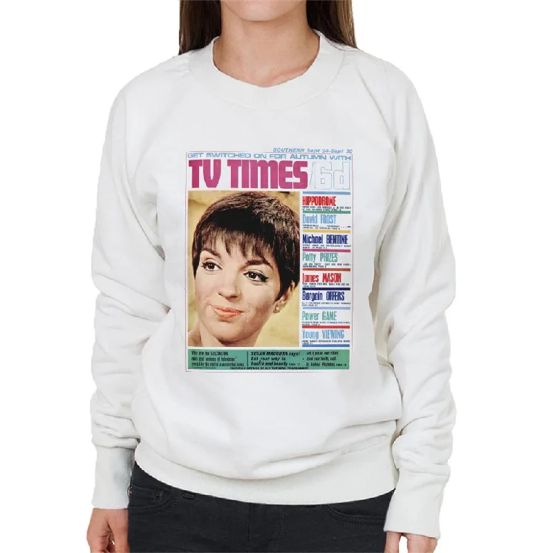 TV Times Liza Minnelli 1966 Cover Women's Sweatshirt Hoodie with Hem Raw Edge Edgy Unfinished TV Times Liza Minnelli 1966 Cover Women's Sweatshirt Hoodie with Hem Raw Edge Edgy Unfinished