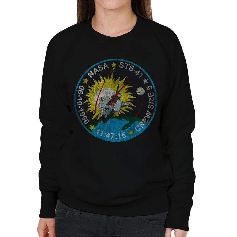 NASA STS 41 Discovery Mission Badge Distressed Women's Sweatshirt Hoodie with Toggle Buttons Decorative Unique NASA STS 41 Discovery Mission Badge Distressed Women's Sweatshirt Hoodie with Toggle Buttons Decorative Unique