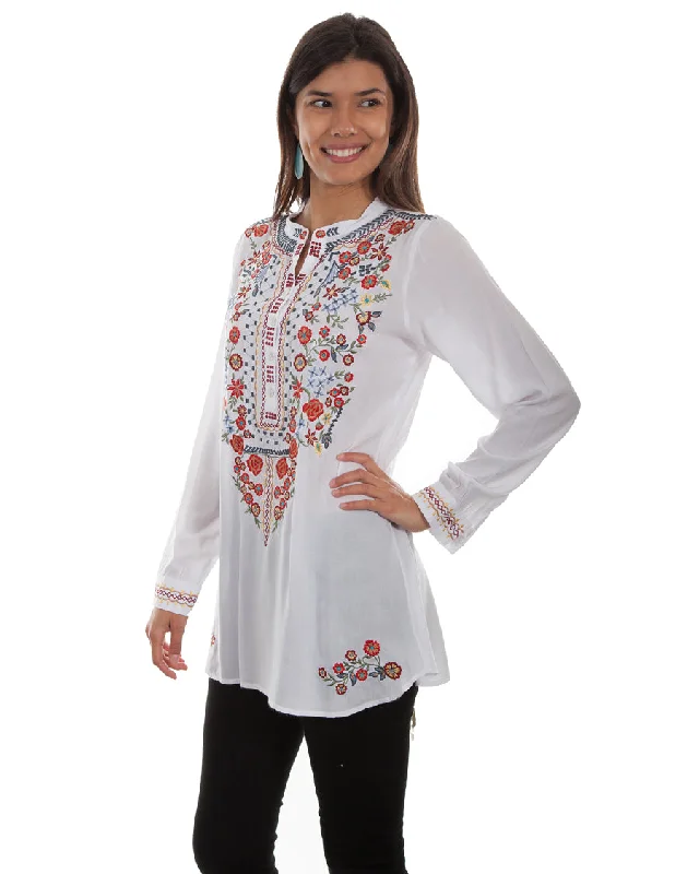 Women's Delicate Floral Embroidered Blouse Chic Off-Shoulder Blouse