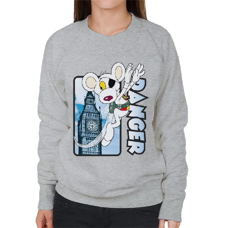 Danger Mouse Flying Past Big Ben Women's Sweatshirt Hoodie with V-Neck Classic Versatile Danger Mouse Flying Past Big Ben Women's Sweatshirt Hoodie with V-Neck Classic Versatile