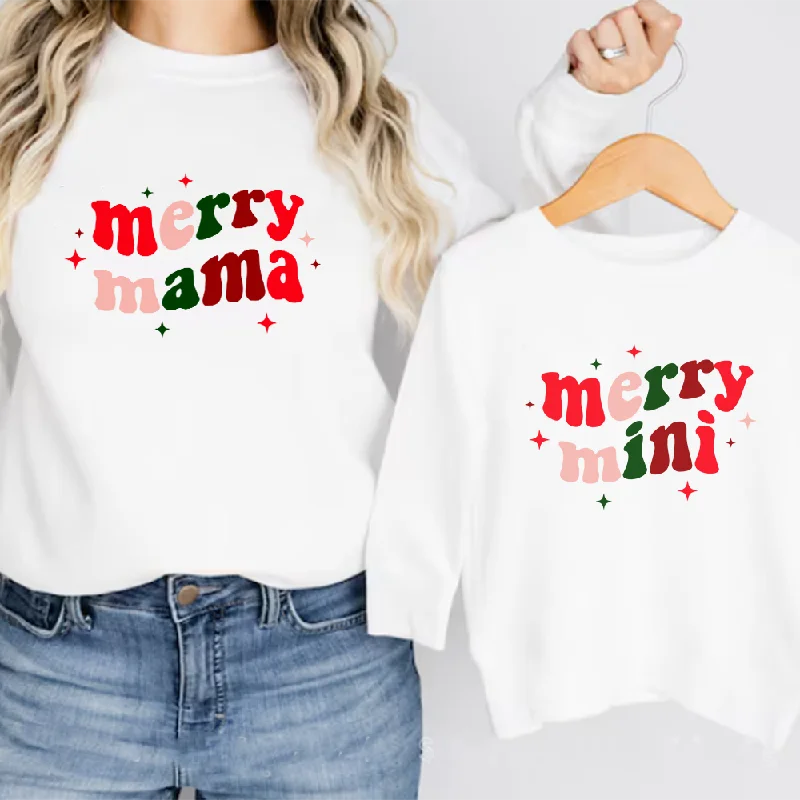 Merry Mama & Merry Mini Matching Christmas Sweatshirts Hoodie with Half-Zip Sporty Casual Merry Mama & Merry Mini Matching Christmas Sweatshirts Hoodie with Half-Zip Sporty Casual