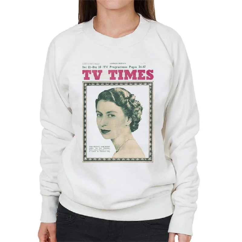 TV Times Queen Elizabeth II 1957 Cover Women's Sweatshirt Hoodie with Hem Patch Decorative Personalized TV Times Queen Elizabeth II 1957 Cover Women's Sweatshirt Hoodie with Hem Patch Decorative Personalized