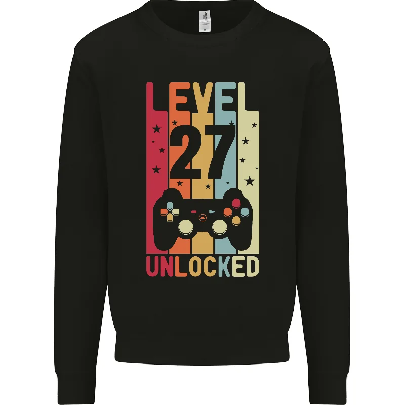 27th Birthday 27 Year Old Level Up Gaming Mens Sweatshirt Jumper Hoodie with Cropped Fit Short Trendy 27th Birthday 27 Year Old Level Up Gaming Mens Sweatshirt Jumper Hoodie with Cropped Fit Short Trendy