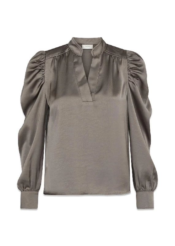 Rosslyn Heavy Sateen Blouse - Warm Grey Elegant Office Blouse