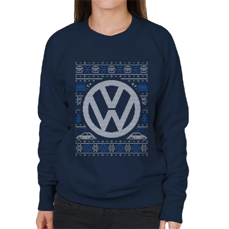 Volkswagen Christmas Festive Logo Women's Sweatshirt Hoodie with Snap Buttons Easy Quick Volkswagen Christmas Festive Logo Women's Sweatshirt Hoodie with Snap Buttons Easy Quick