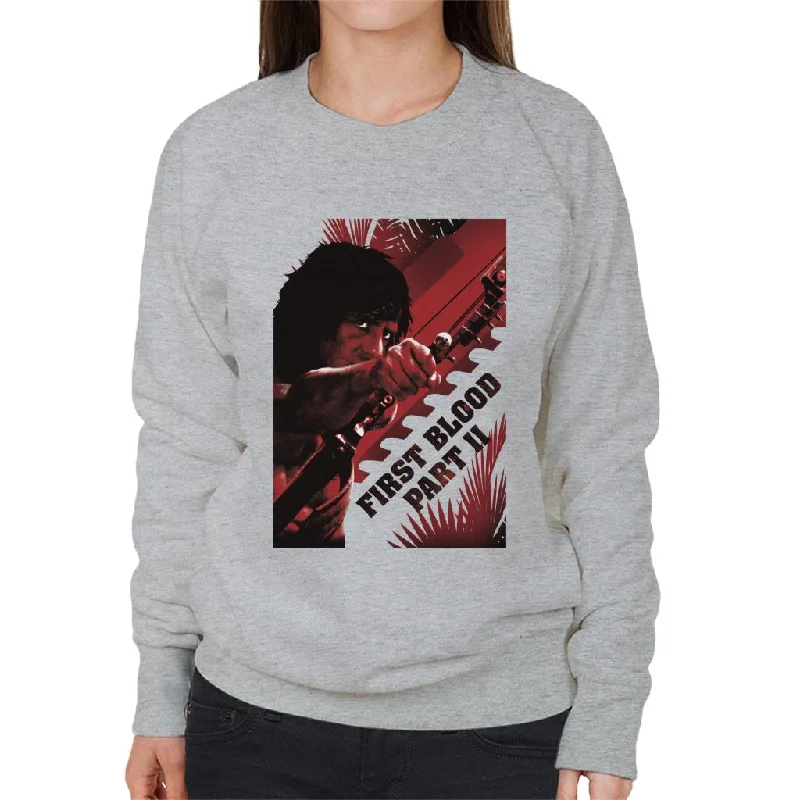Rambo First Blood Part II Bow Aim Women's Sweatshirt Hoodie with Front Slit Layering Stylish Rambo First Blood Part II Bow Aim Women's Sweatshirt Hoodie with Front Slit Layering Stylish