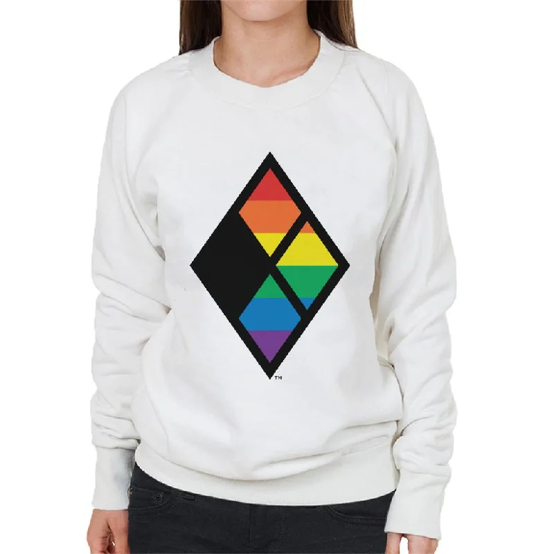 Justice League Diamond Rainbow Logo Women's Sweatshirt Hoodie with Applique Textured Unique Justice League Diamond Rainbow Logo Women's Sweatshirt Hoodie with Applique Textured Unique
