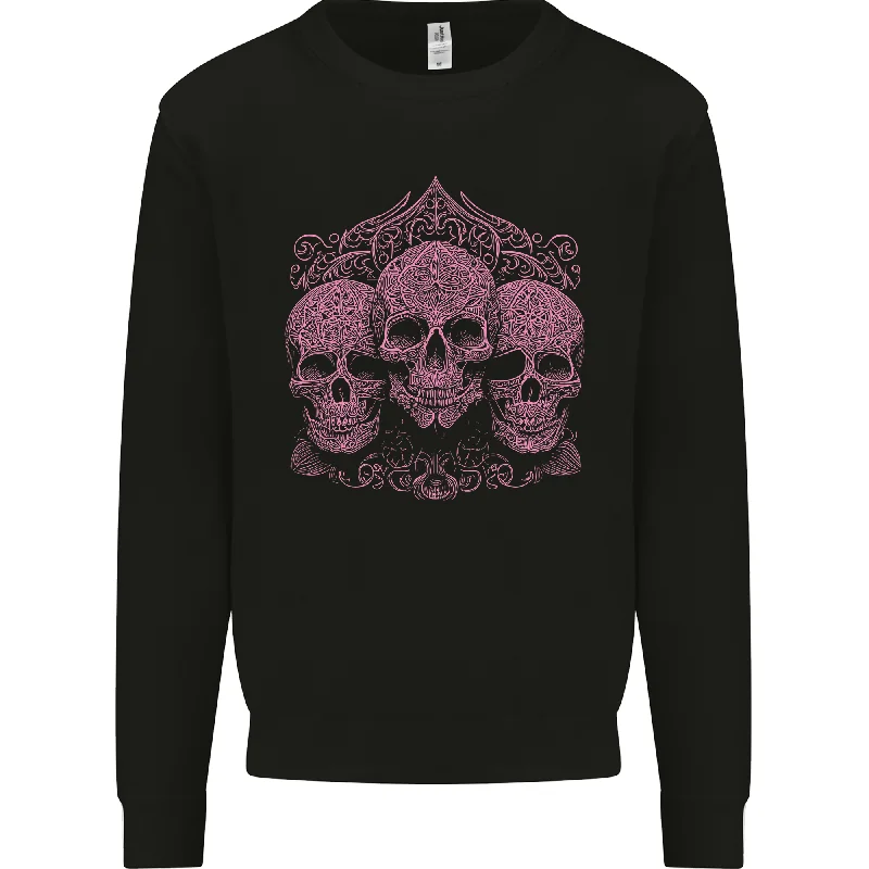 3 Ornate Pink Skulls Gothic Goth Mens Sweatshirt Jumper Hoodie with Tie-Dye Psychedelic Retro 3 Ornate Pink Skulls Gothic Goth Mens Sweatshirt Jumper Hoodie with Tie-Dye Psychedelic Retro