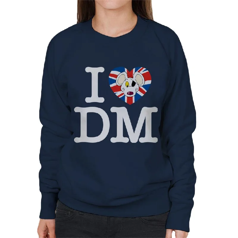 Danger Mouse I Love DM Union Jack Women's Sweatshirt Hoodie with Raglan Sleeves Sporty Comfortable Danger Mouse I Love DM Union Jack Women's Sweatshirt Hoodie with Raglan Sleeves Sporty Comfortable