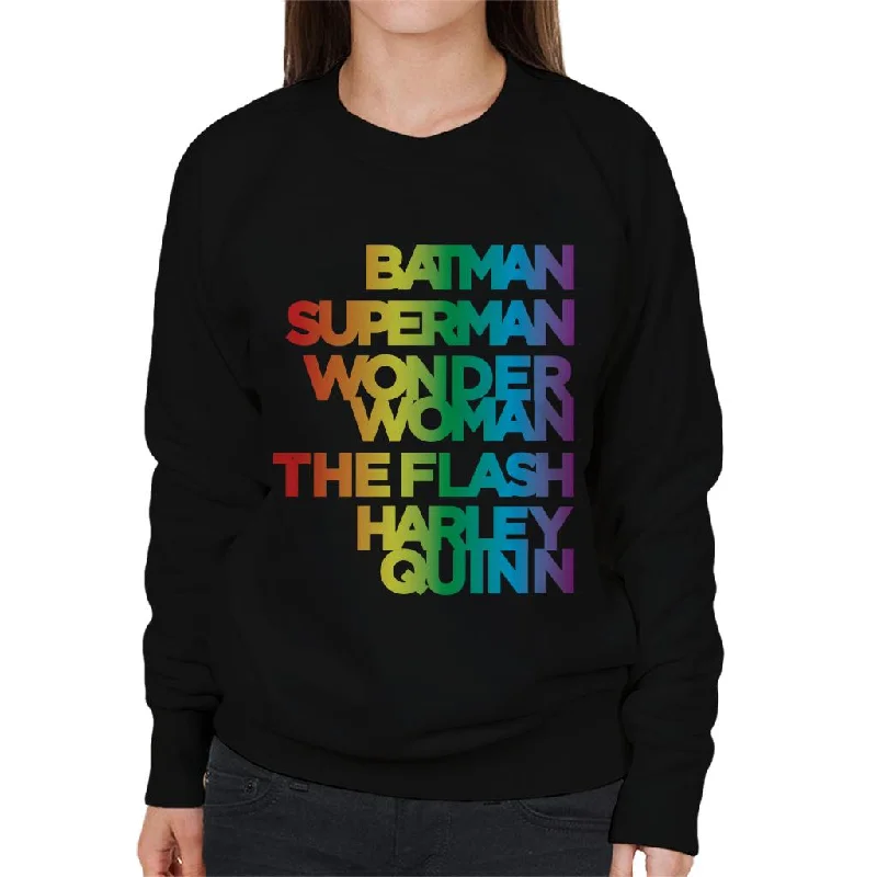 Justice League Characters Rainbow Women's Sweatshirt Hoodie with Ribbed Cuffs Snug Fit Comfort Justice League Characters Rainbow Women's Sweatshirt Hoodie with Ribbed Cuffs Snug Fit Comfort