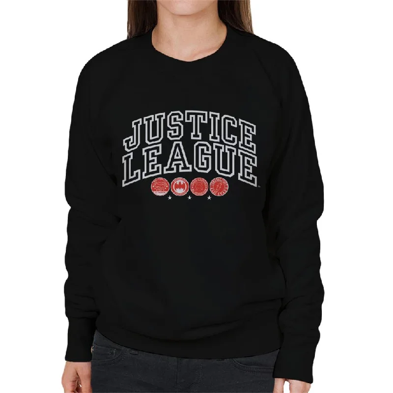 Justice League Character Logos Women's Sweatshirt Hoodie with Hem Ribbing Snug Secure Justice League Character Logos Women's Sweatshirt Hoodie with Hem Ribbing Snug Secure