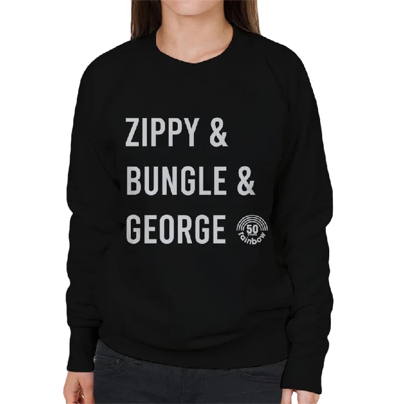 Rainbow 1972 50th Anniversary Zippy And Bungle And George Women's Sweatshirt Hoodie with Button Classic Timeless Rainbow 1972 50th Anniversary Zippy And Bungle And George Women's Sweatshirt Hoodie with Button Classic Timeless