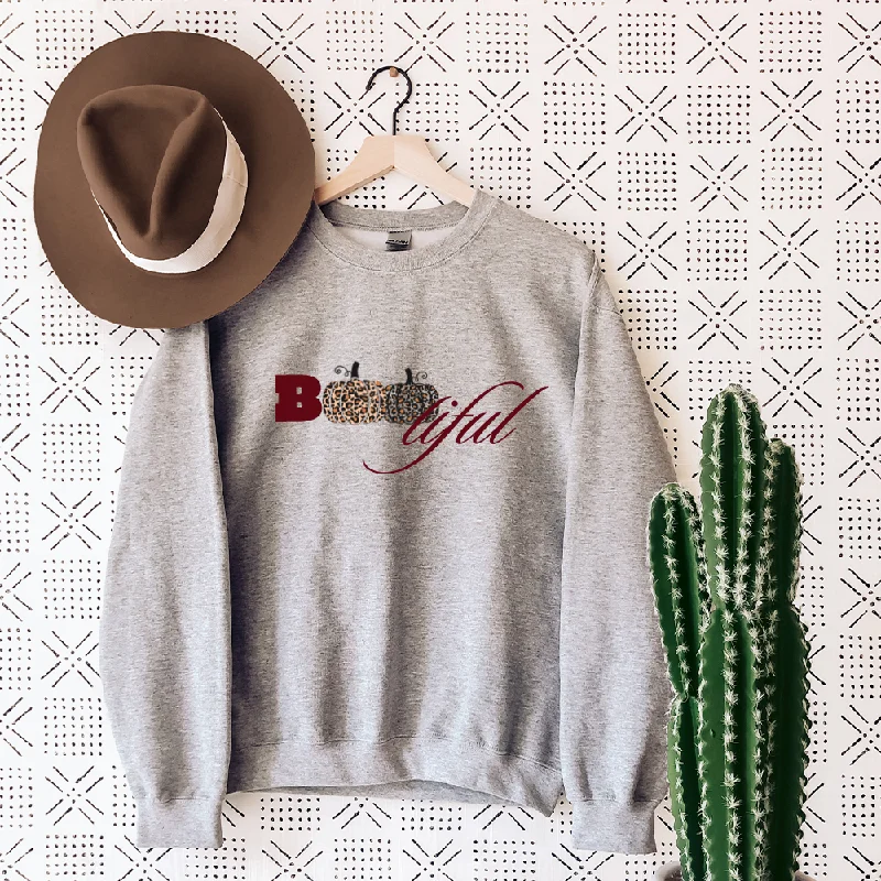 Boo-tiful Women's Halloween Heather Grey Sweatshirt Hoodie with Illustration Artistic Creative