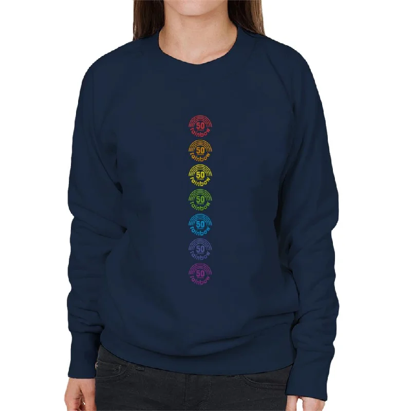 Rainbow 7 Colours Logo 50 Years Anniversary Women's Sweatshirt Hoodie with Earth Tones Natural Calm Rainbow 7 Colours Logo 50 Years Anniversary Women's Sweatshirt Hoodie with Earth Tones Natural Calm