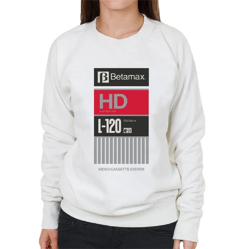 Betamax Black B Logo High Definition L 120 Women's Sweatshirt Hoodie with Cuffed Sleeves Snug Secure Betamax Black B Logo High Definition L 120 Women's Sweatshirt Hoodie with Cuffed Sleeves Snug Secure