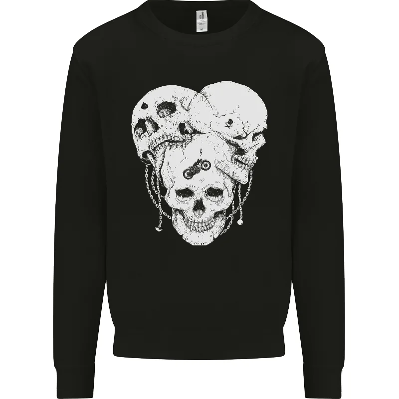3 Skulls Gothic Heavy Metal Biker Demon Mens Sweatshirt Jumper Hoodie with Bell Sleeves Flared Feminine 3 Skulls Gothic Heavy Metal Biker Demon Mens Sweatshirt Jumper Hoodie with Bell Sleeves Flared Feminine