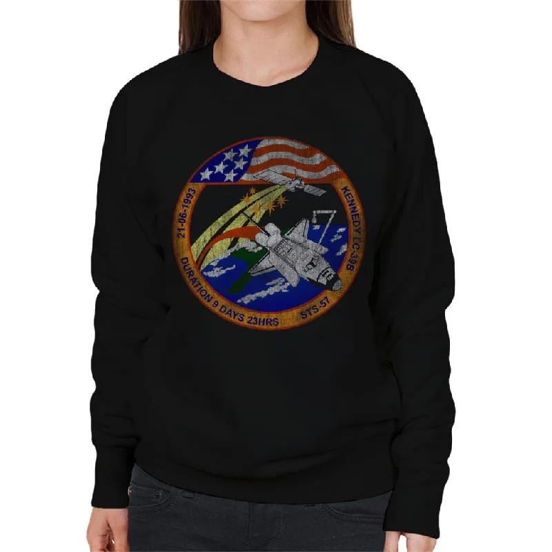 NASA STS 57 Endeavour Mission Badge Distressed Women's Sweatshirt Hoodie with Half-Zip Sporty Casual NASA STS 57 Endeavour Mission Badge Distressed Women's Sweatshirt Hoodie with Half-Zip Sporty Casual