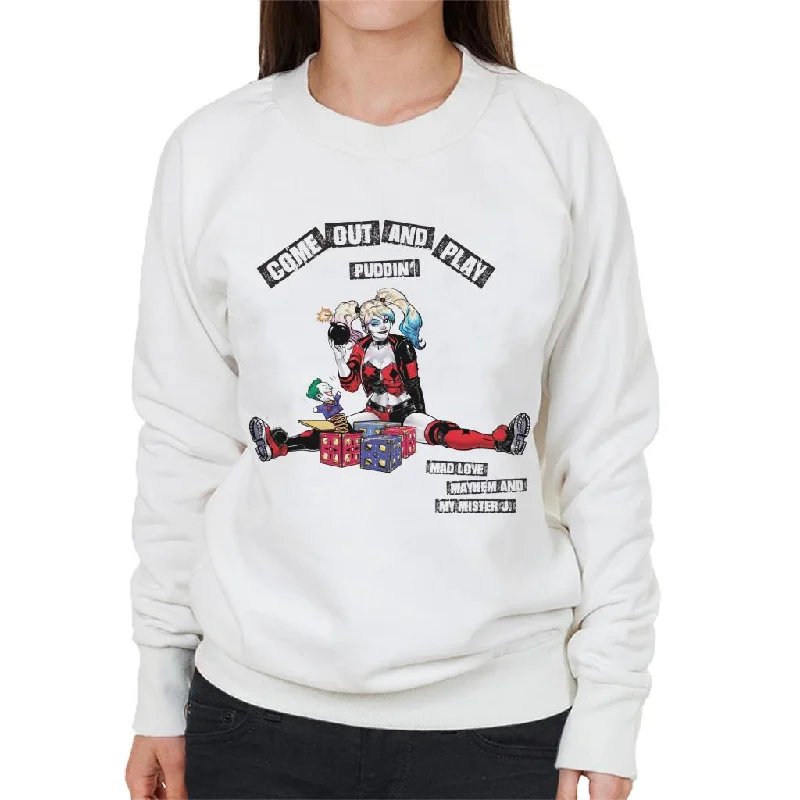 Batman Harley Quinn Come Out And Play Women's Sweatshirt Hoodie with Longline Fit Extended Stylish Batman Harley Quinn Come Out And Play Women's Sweatshirt Hoodie with Longline Fit Extended Stylish