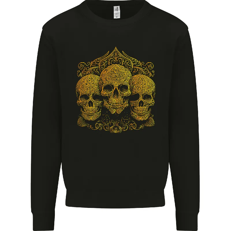 3 Ornate Gold Skulls Gothic Goth Mens Sweatshirt Jumper Hoodie with Color Block Contrast Stylish 3 Ornate Gold Skulls Gothic Goth Mens Sweatshirt Jumper Hoodie with Color Block Contrast Stylish