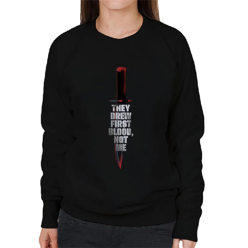 Rambo First Blood They Drew First Blood Not Me Women's Sweatshirt Hoodie with Exposed Zipper Edgy Industrial Rambo First Blood They Drew First Blood Not Me Women's Sweatshirt Hoodie with Exposed Zipper Edgy Industrial