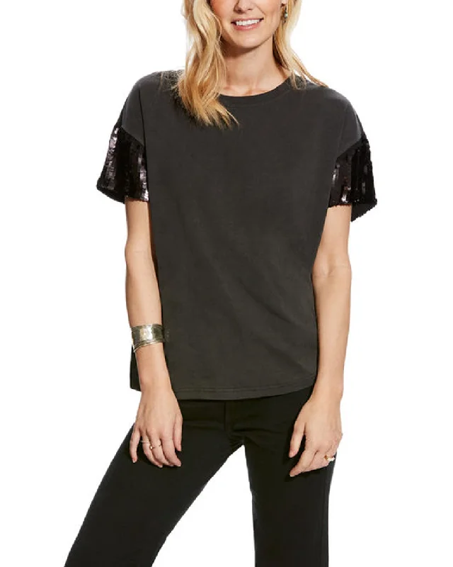 Women's Shimmer Tee Blouse Ruffled Neck Blouse
