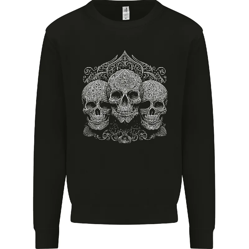 3 Ornate White Skulls Gothic Goth Mens Sweatshirt Jumper Hoodie with Neon Bright Vibrant 3 Ornate White Skulls Gothic Goth Mens Sweatshirt Jumper Hoodie with Neon Bright Vibrant