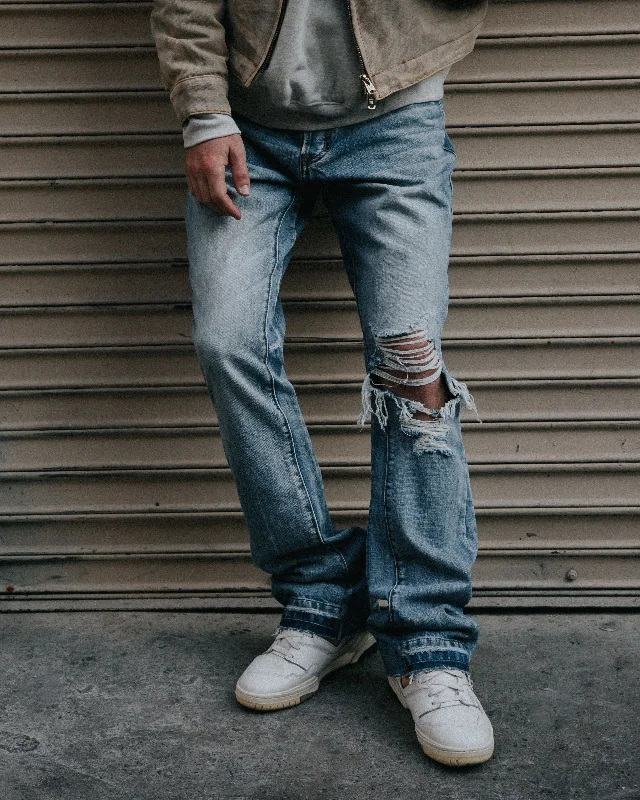 MNML B455 Flare Denim Pants Blue Classic Pleated Pants