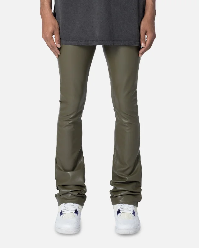 MNML X533 Leather Skinny Flare Pants Olive Relaxed Linen Pants