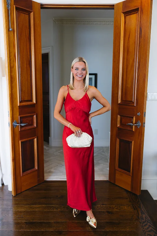 Albia Maxi Dress - Red Fashionable Maxi Dress with Fringe