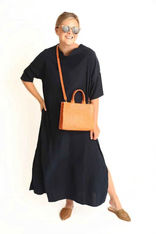 Audrey Maxi Dress- Navy Cozy Maxi Dress with Slit