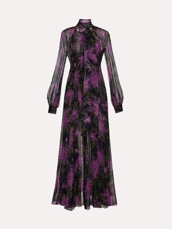 Chrysanthemum Chiffon Maxi Dress Elegant Tiered Maxi Dress