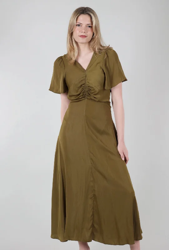 Shirred Waist Maxi Dress, Moss Trendy Maxi Dress with Straps