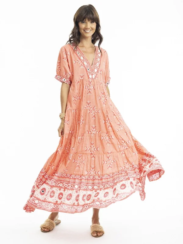 Heidi Coral Maxi Dress Elegant Wraparound Maxi Dress