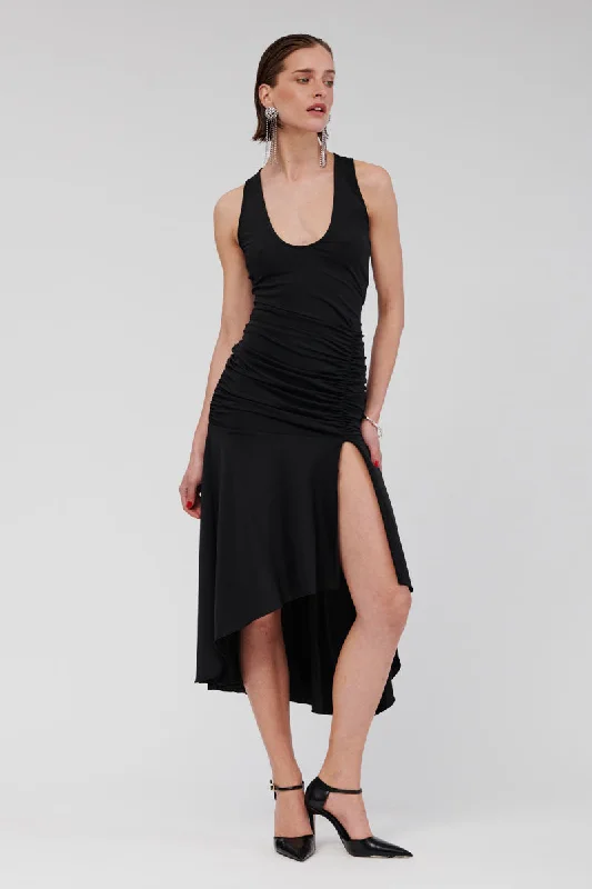 Lucia Sleeveless Rouched Maxi Dress - Black Fashionable Printed Maxi Dress