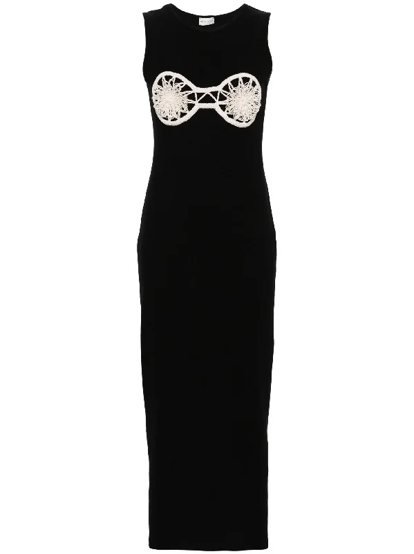 MAGDA BUTRYM CROCHET-DETAILED COTTON MAXI DRESS Stylish Maxi Dress with Pleats