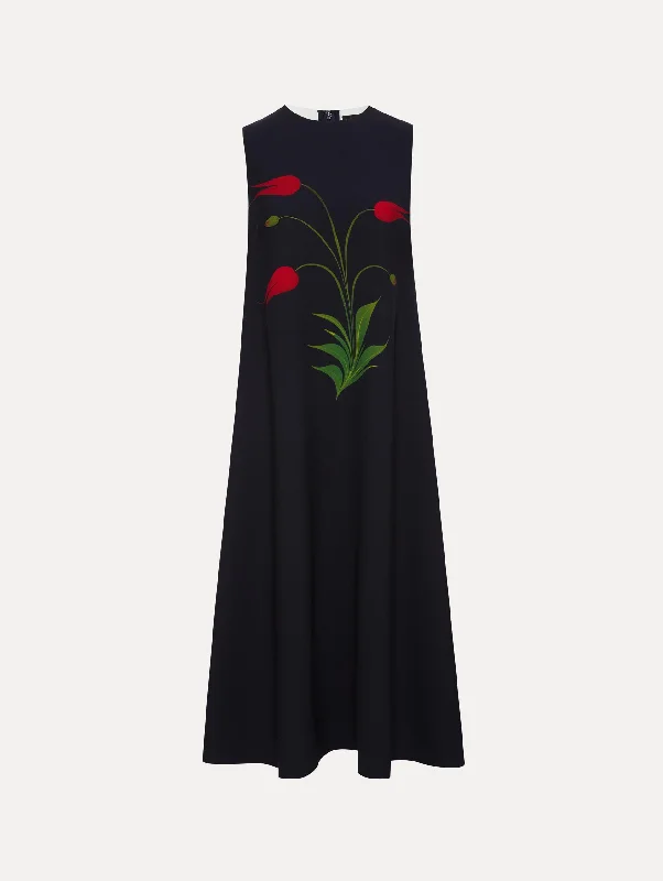 Marbled Tulip Maxi Dress Comfortable Pleated Maxi Dress