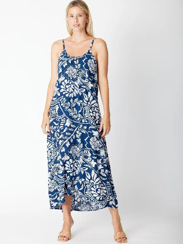 Maxi Dress - 30585 Navy White Comfortable Bohemian Maxi Dress