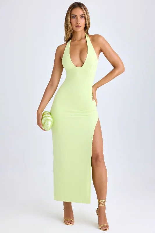 Modal High-Split Halterneck Maxi Dress in Matcha Green Comfortable Casual Maxi Dress