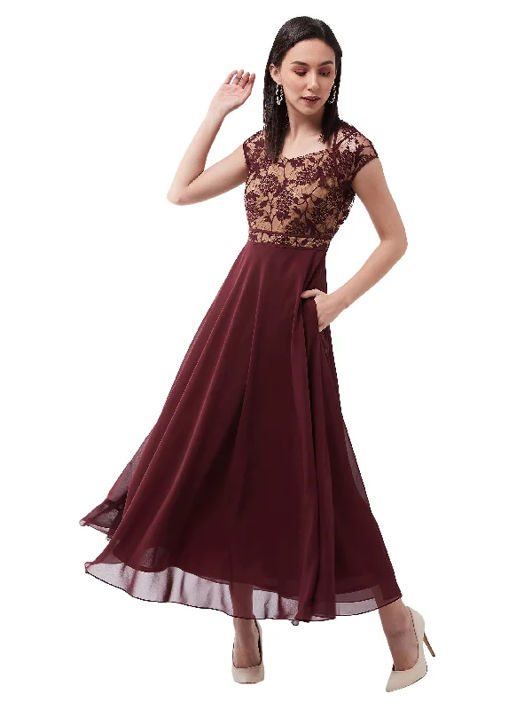 Miss Chase Women's Floral V - Neck Cap Short Sleeves Lace Overlaid Fit & Flare Paneled Maxi Dress (MCSS21D06-11-603-04,Wine & Beige,M) Chic Off-Shoulder Maxi Dress Miss Chase Women's Floral V - Neck Cap Short Sleeves Lace Overlaid Fit & Flare Paneled Maxi Dress (MCSS21D06-11-603-04,Wine & Beige,M) Chic Off-Shoulder Maxi Dress