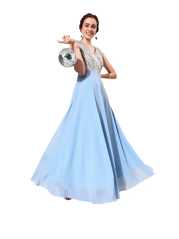 Miss Chase Women's V-Neck Cap Sleeved Solid Wrap Maxi Dress (MCAW22D99-88-273-06, Sky Blue & Golden, XL) Elegant Sleeveless Maxi Dress Miss Chase Women's V-Neck Cap Sleeved Solid Wrap Maxi Dress (MCAW22D99-88-273-06, Sky Blue & Golden, XL) Elegant Sleeveless Maxi Dress