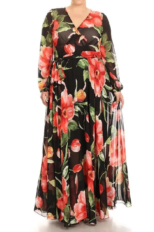 Plus Maxi Dress Floral Tulip Chiffon Sheer Wrap Print Long Sleeve Wrap Sweep Stylish One-Shoulder Maxi Dress Plus Maxi Dress Floral Tulip Chiffon Sheer Wrap Print Long Sleeve Wrap Sweep Stylish One-Shoulder Maxi Dress