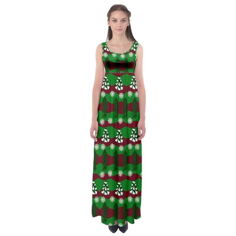 snowy evergreen pattern Empire Waist Maxi Dress Stylish Maxi Dress with Frills