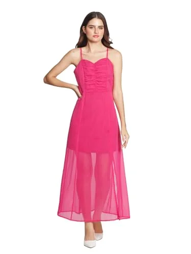 Zink London Women's Pink Solid Maxi Dress Trendy Floral Print Maxi Dress