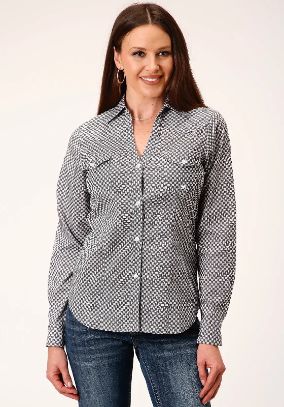 WOMENS LONG SLEEVE BUTTON DIAMOND STAR GEO GREY WESTERN SHIRT Embroidered Appliqued Beaded WOMENS LONG SLEEVE BUTTON DIAMOND STAR GEO GREY WESTERN SHIRT Embroidered Appliqued Beaded