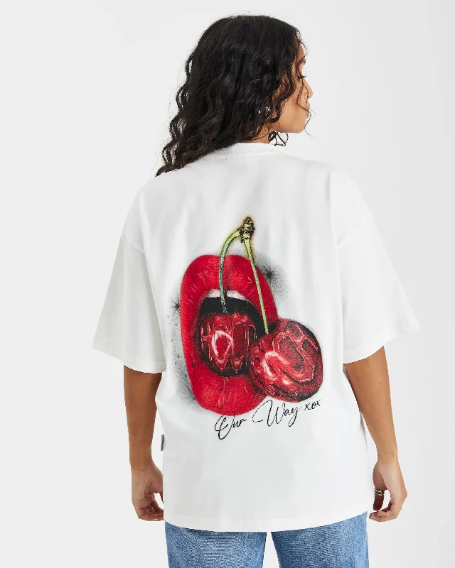 Cherries Oversized T-Shirt - White/Black/Red Chenille Blend Fleece Blend Nylon Blend Cherries Oversized T-Shirt - White/Black/Red Chenille Blend Fleece Blend Nylon Blend