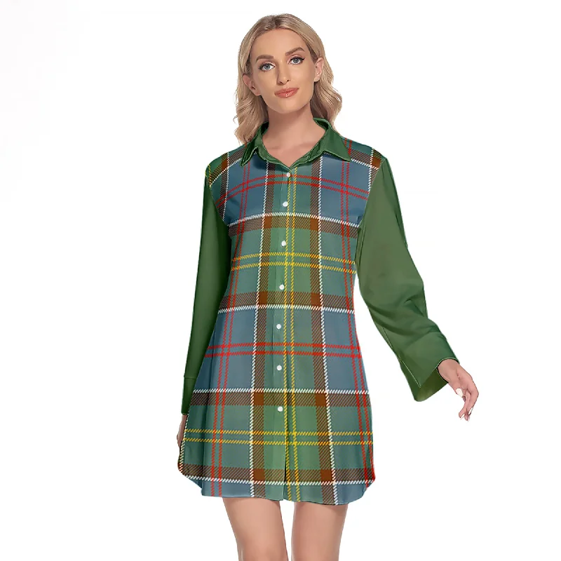 Colville Tartan Women's Lapel Shirt Dress With Long Sleeve Front Pockets Side Pockets Patch Pockets Colville Tartan Women's Lapel Shirt Dress With Long Sleeve Front Pockets Side Pockets Patch Pockets